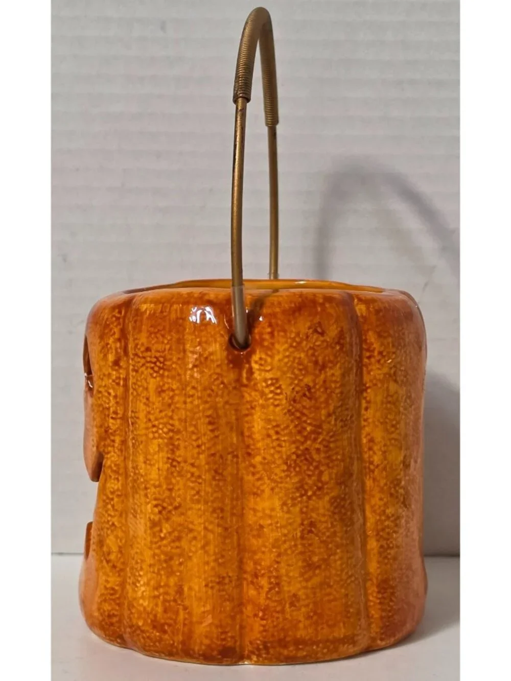 Russ Berrie Jack O Lantern Pumpkin Candle Holder Ceramic Halloween 26652